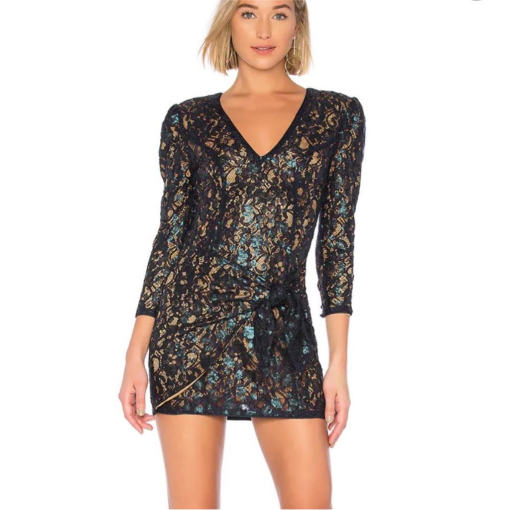 Majorelle Houston Dress In Oyster Nwt Xs | Sequin Lace Wrap Mini | Revolve